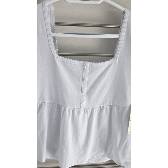 Frankee & Skylar White Babydoll Top XL Square Neck Lace Trim Peplum Blouse - Picture 5 of 10